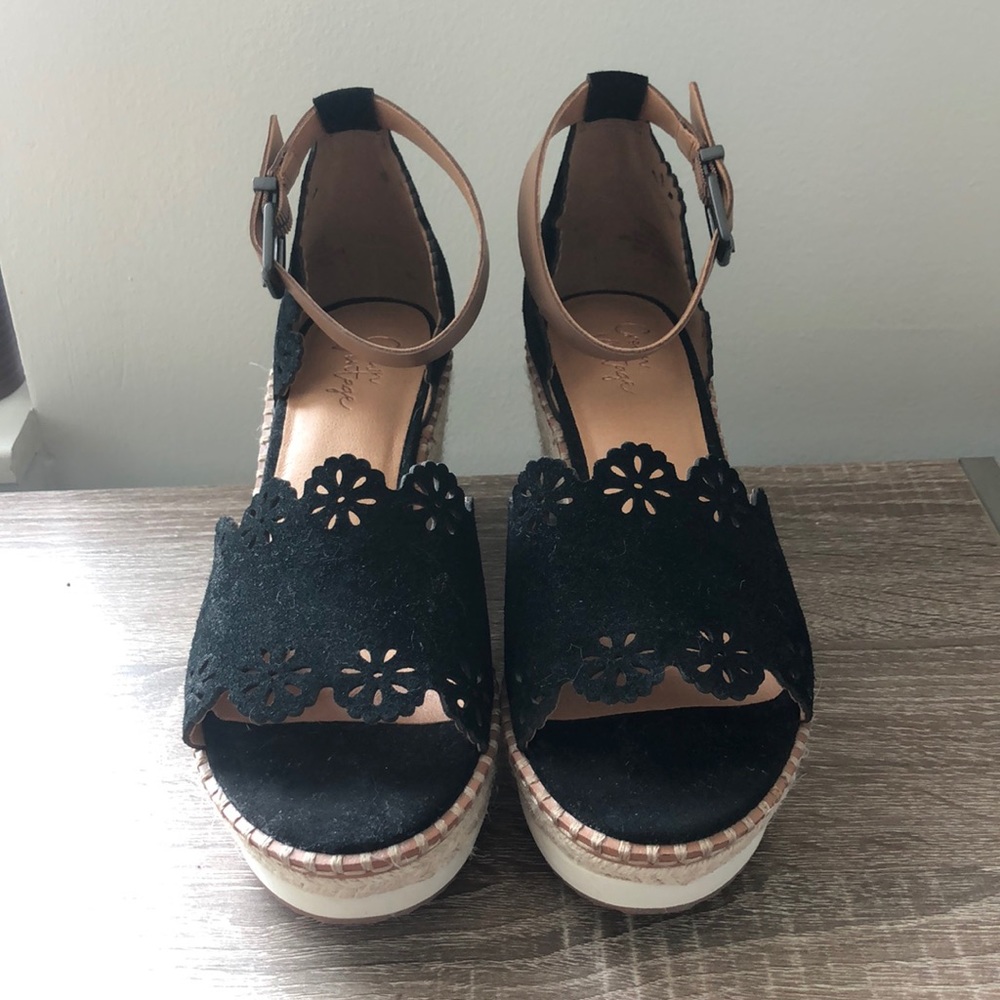 Black Suede Eyelet Wedges